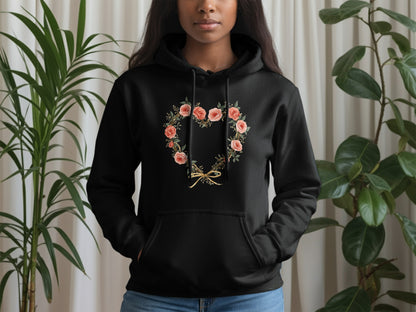 Elegant Black Hoodie with Floral Rose Design
