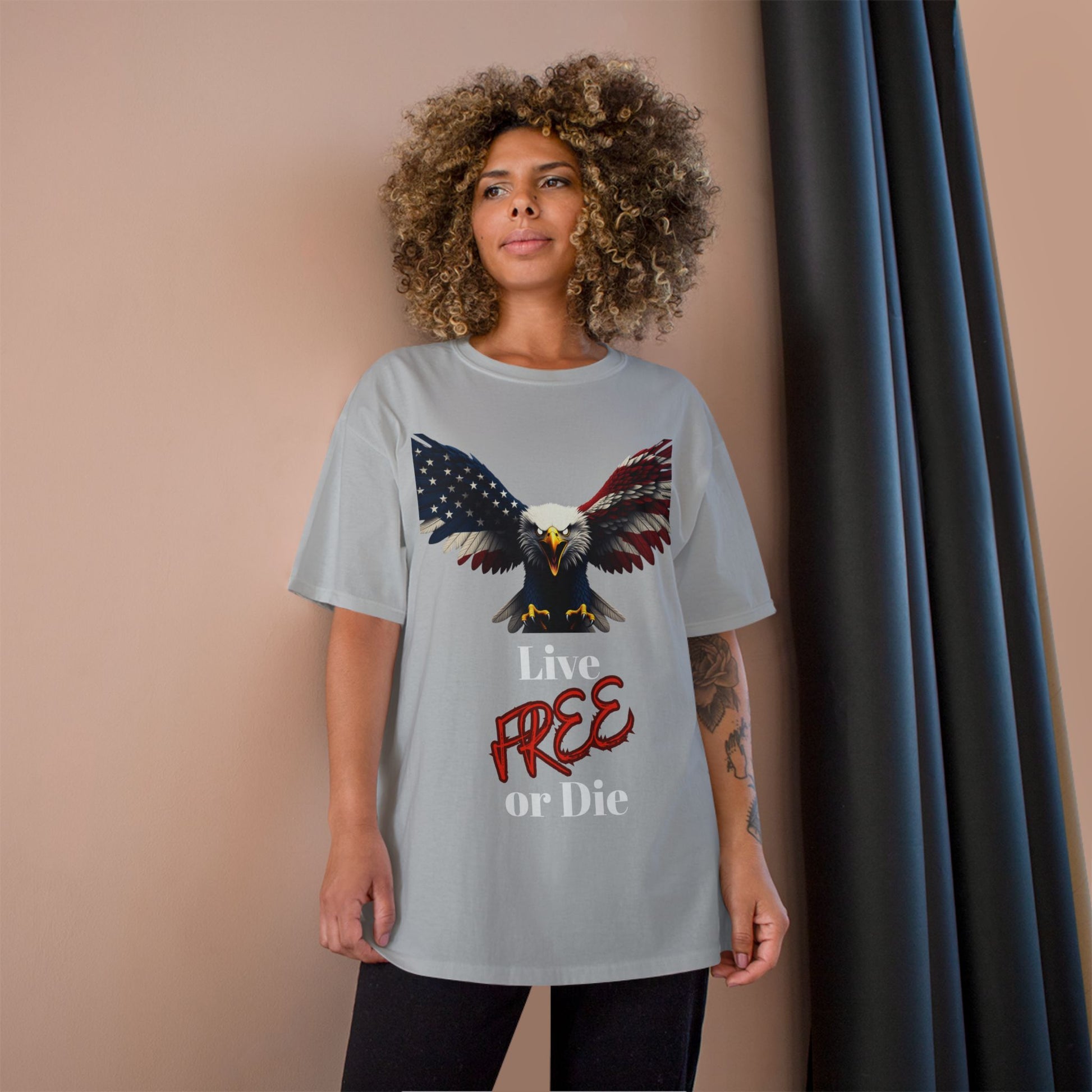 Live Free Or Die Patriotic Eagle on a Champion T-shirt