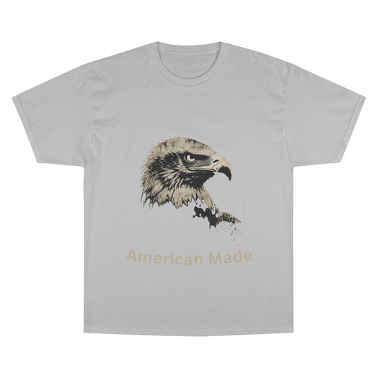 American Made text below an eagle head on a Champion Tee