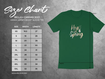 Hop INTO Spring Unisex Bella Canvas 3001 Tee product type
T-shirt, Tee, Hop INTO Spring, Spring, Easter, Bella Canvas 3001, Unisex, Green shirt, Graphic tee, Custom apparel, Gift idea, Clothing, Fashion, Seasonal wear, Bunny design, Casual top, Women's tee, Men's tee, Adult clothing, Trendy shirt