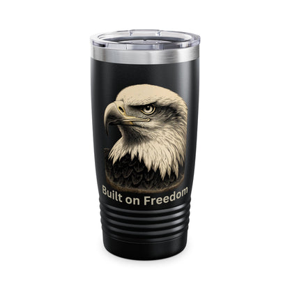 Built of Freedom text at the bottom of a 20oz Insulated Tumbler