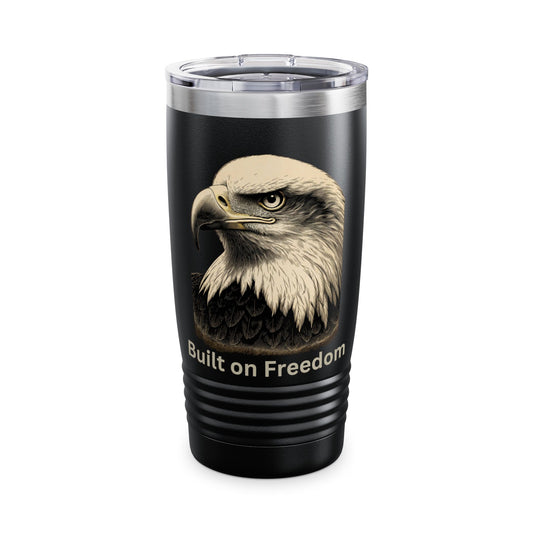 Built of Freedom text at the bottom of a 20oz Insulated Tumbler