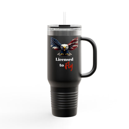 Licensed To Fly Patriotic Eagle on a 40oz tumbler