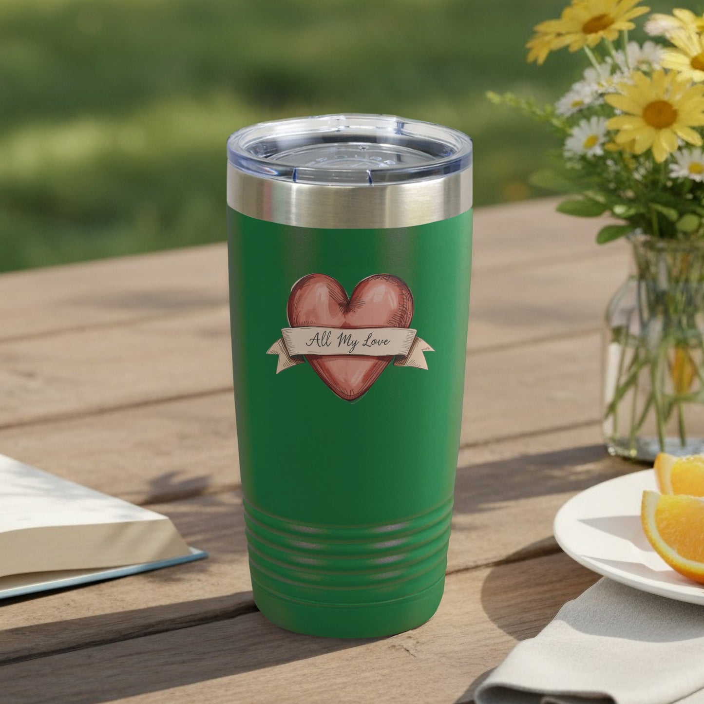 All My Love Heart Design Green Travel Mug