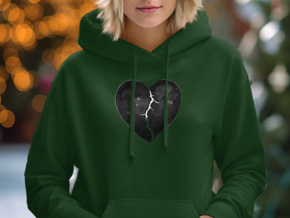 Green Hoodie with Cracked Black Heart Design