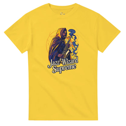 Jazz Wizard Supreme graphic design on a Heavyweight T-shirt