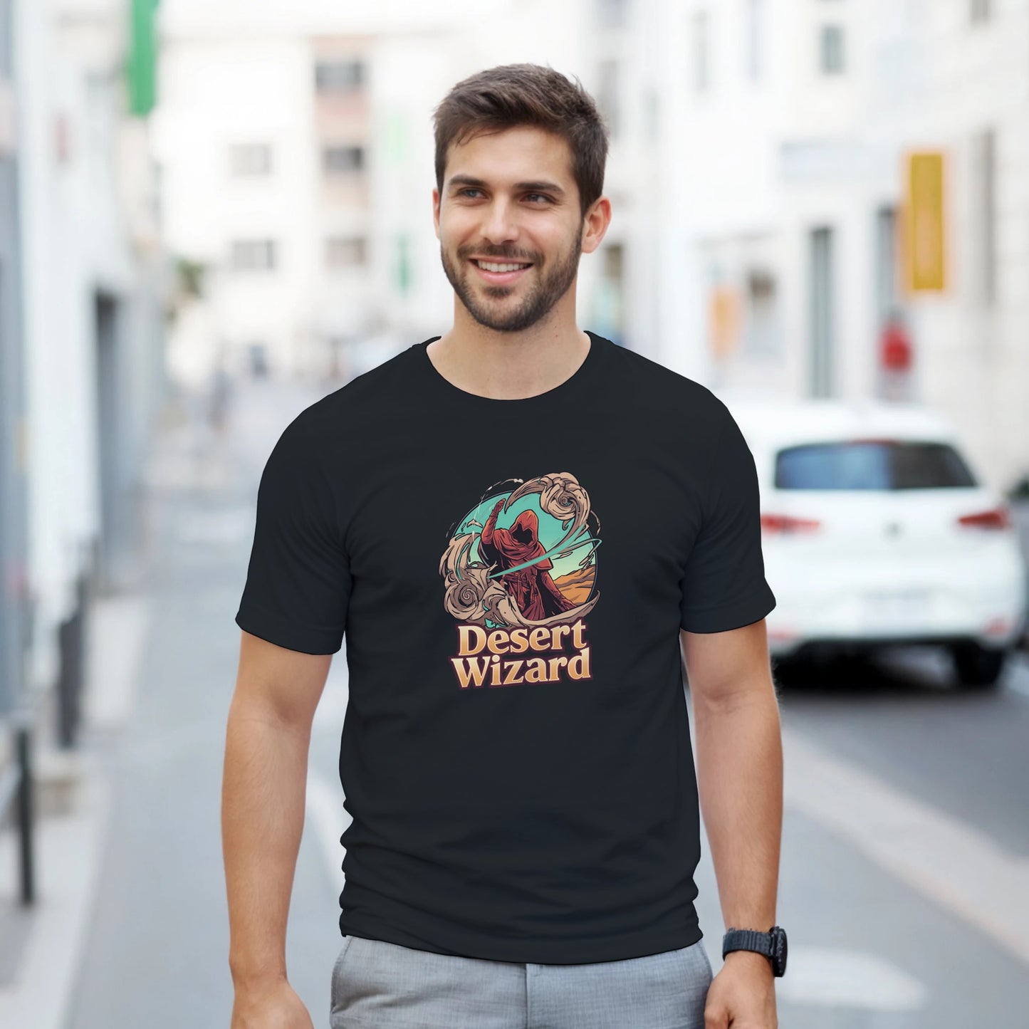 Mystic Desert Wizard graphic design on a Heavyweight T-shirt