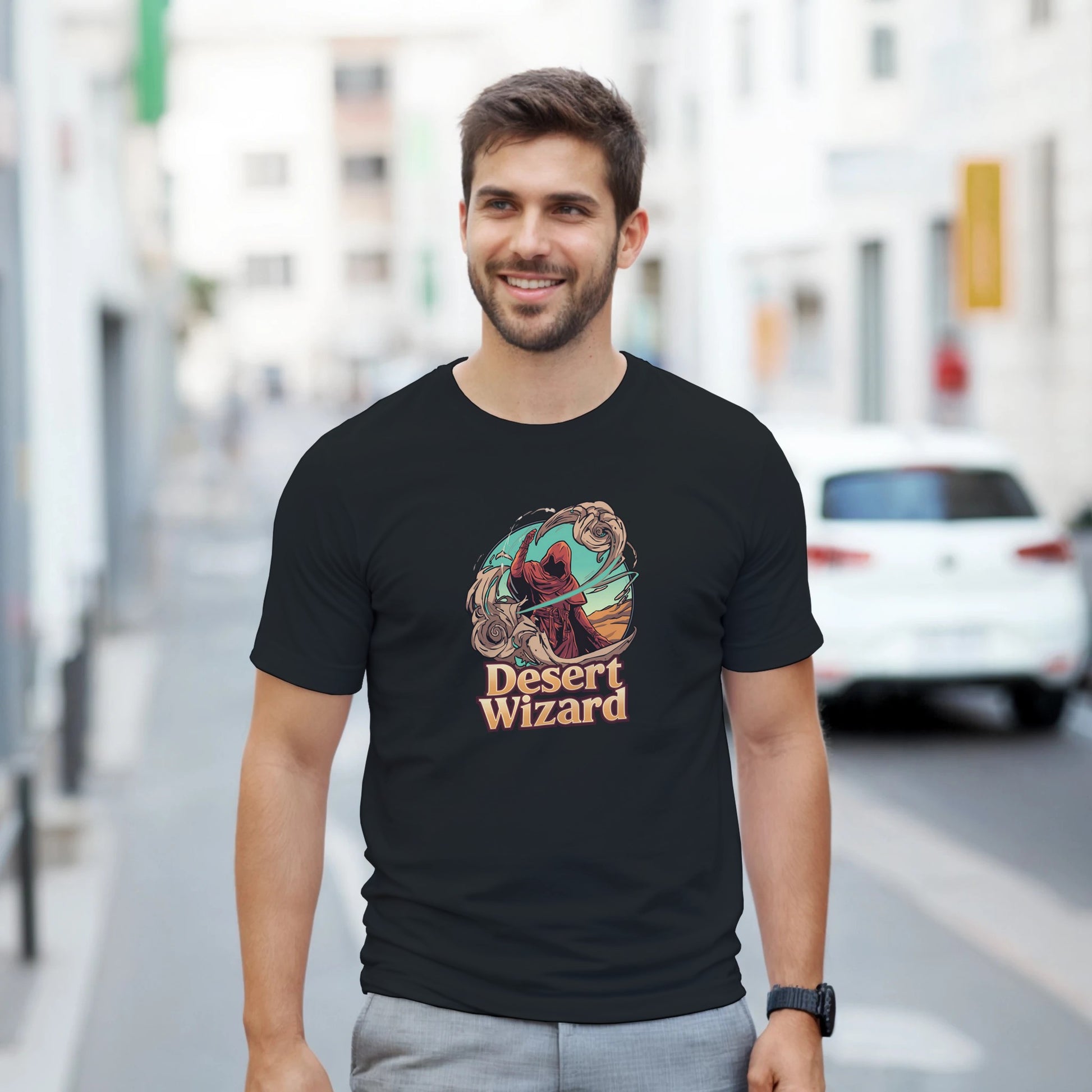 Mystic Desert Wizard graphic design on a Heavyweight T-shirt