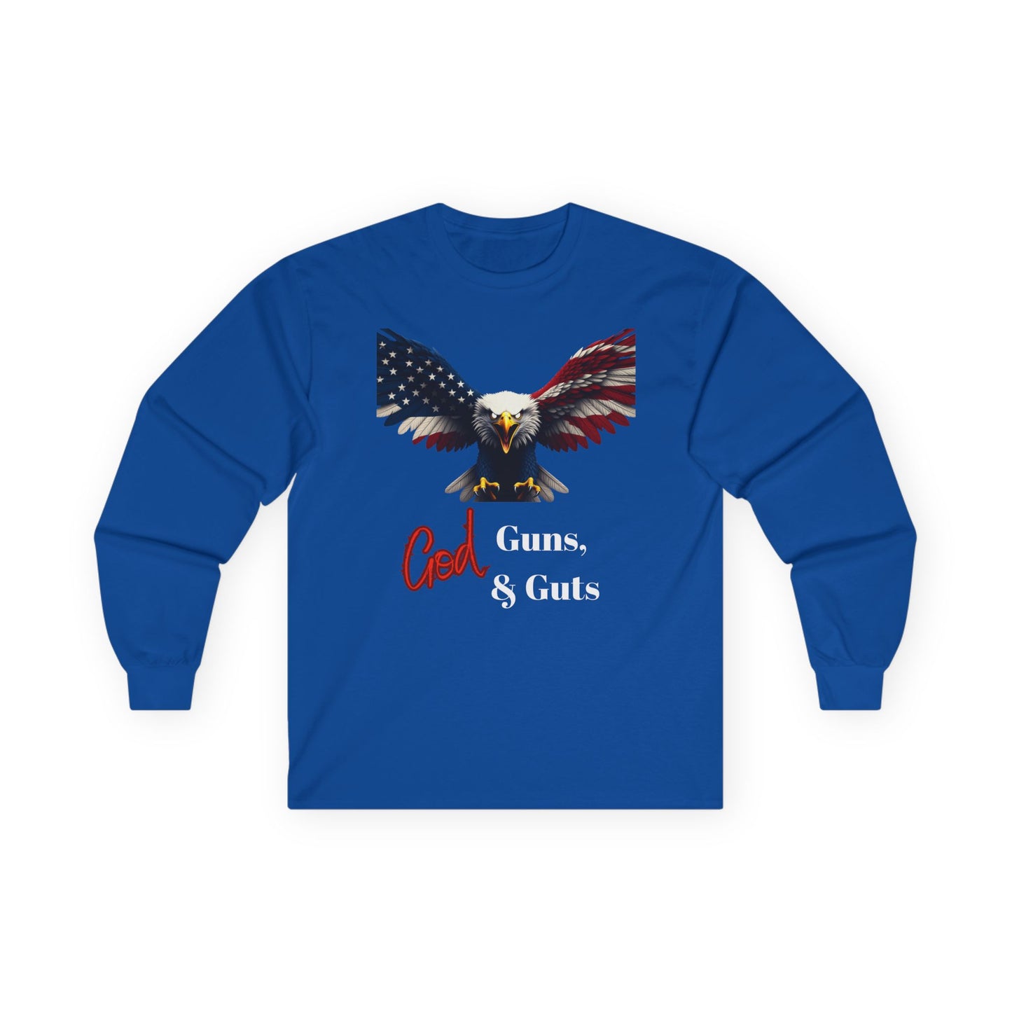God Guns & Guts Patriotic Eagle on a long sleeve tee
