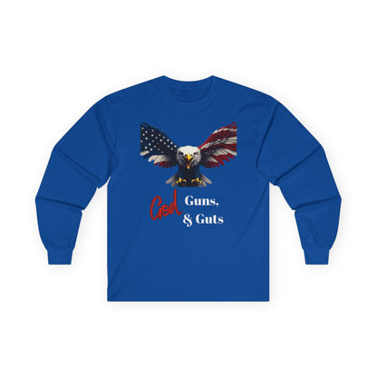 God Guns & Guts Patriotic Eagle on a long sleeve tee
