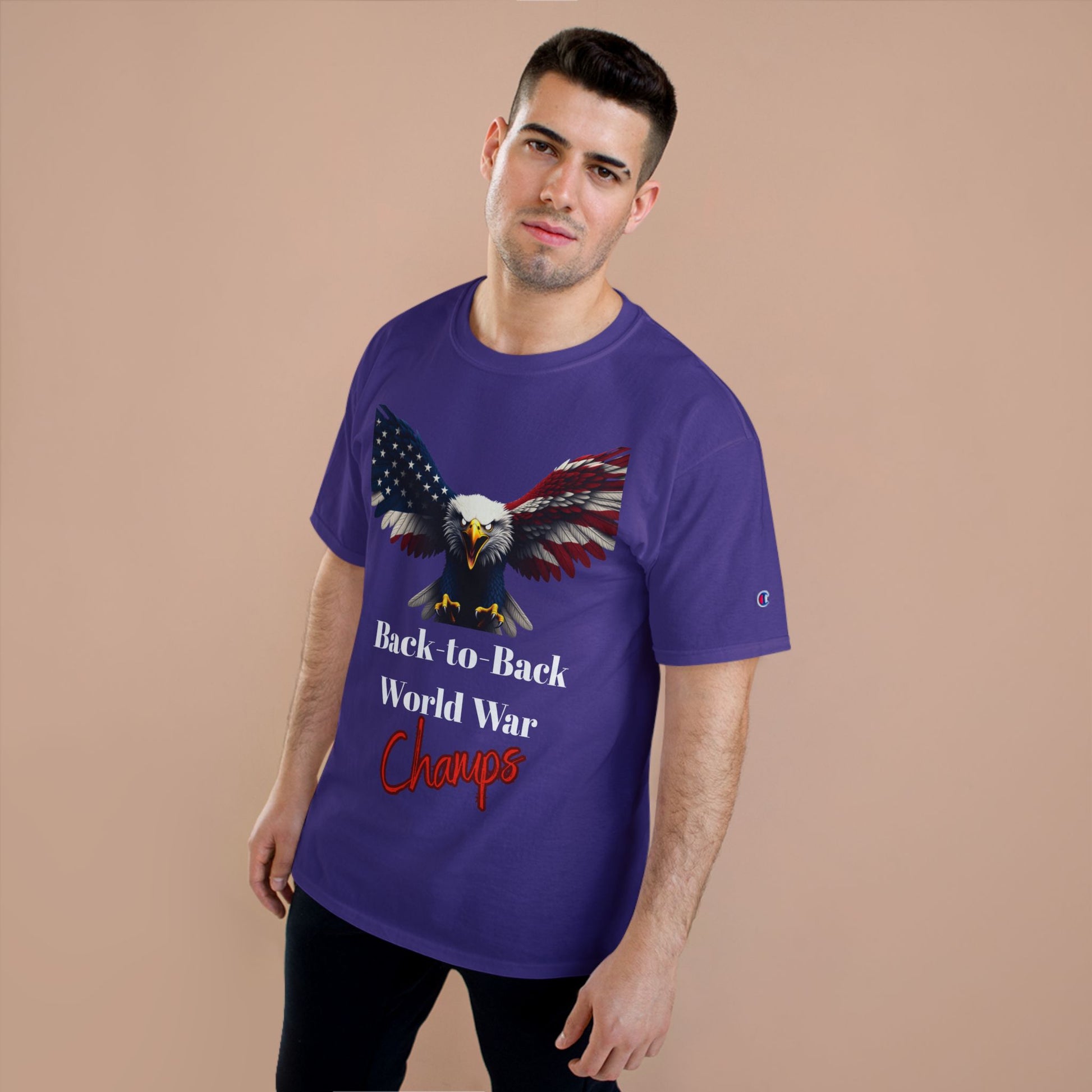 Back-To-Back World War Champs Patriotic Eagle on a Champion T-shirt
