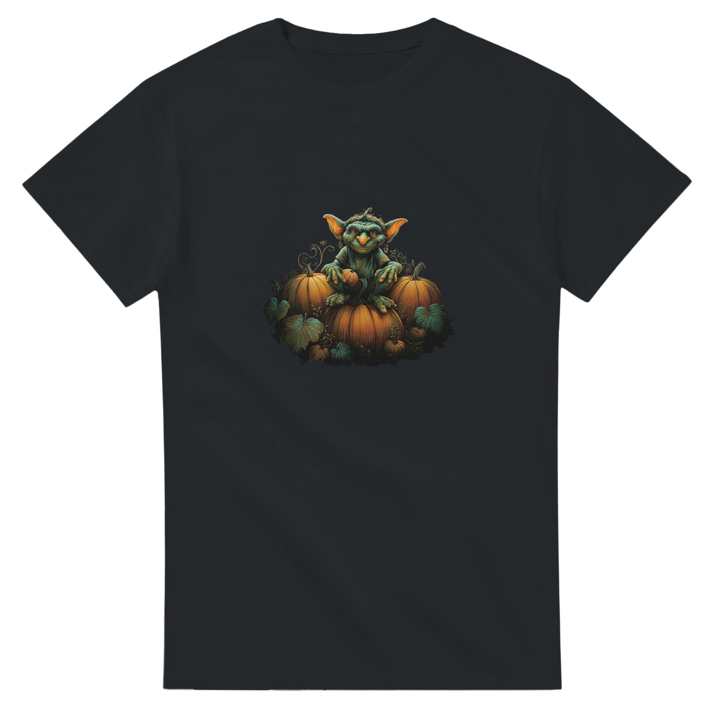 Autumn Goblin & Pumpkins on a Heavyweight T-shirt