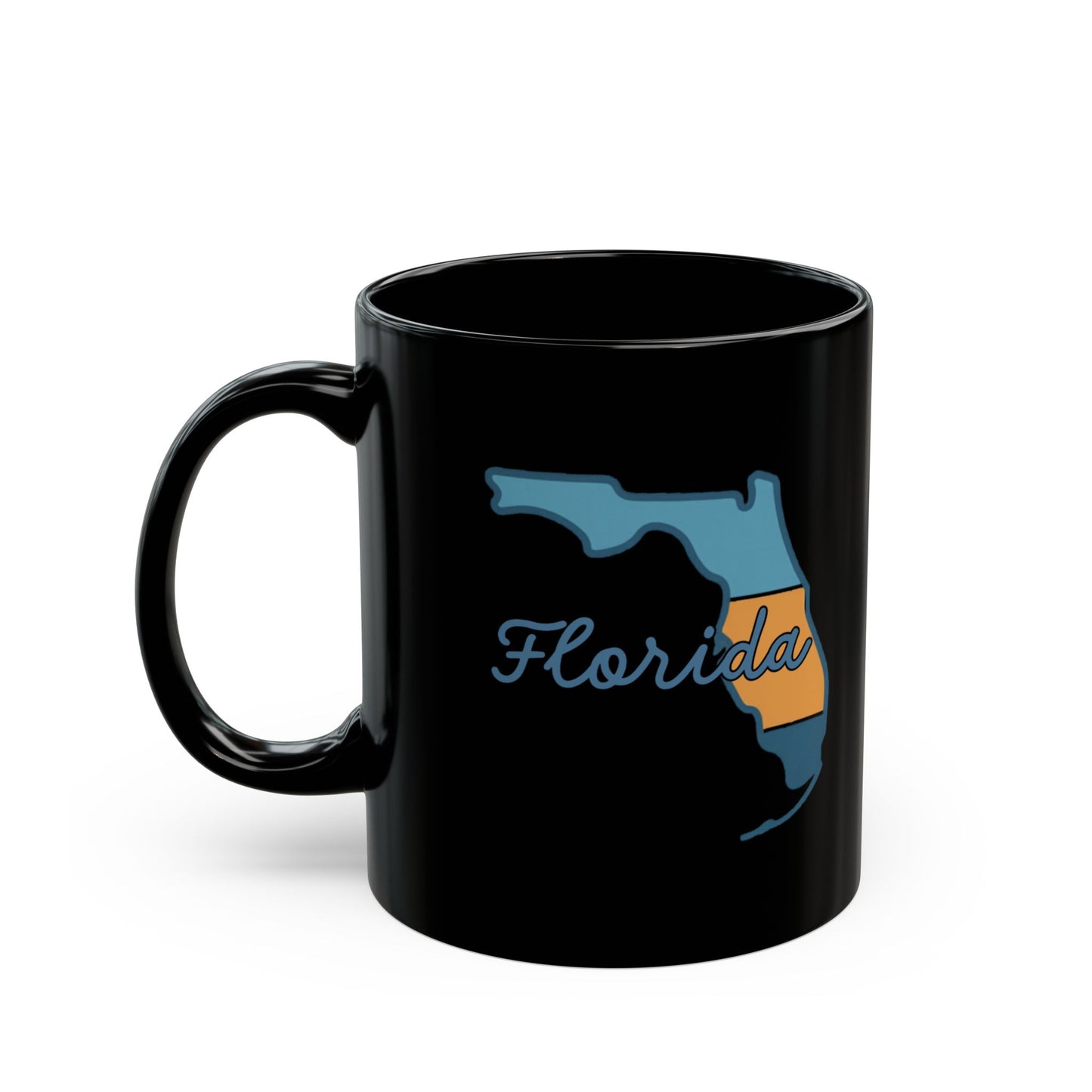 Black mug with "Florida Sunshine State" text and state outline.