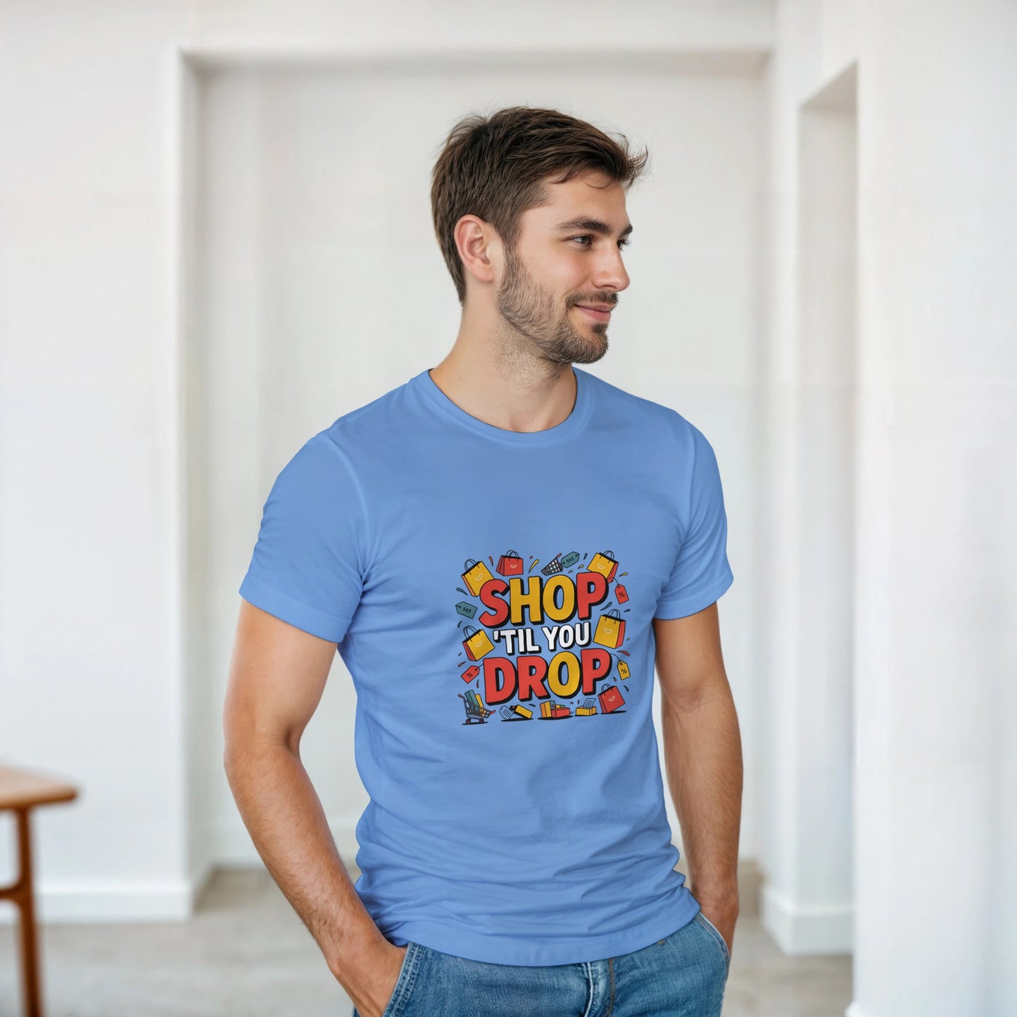 Shop ’Til You Drop heavyweight t-shirt mockup