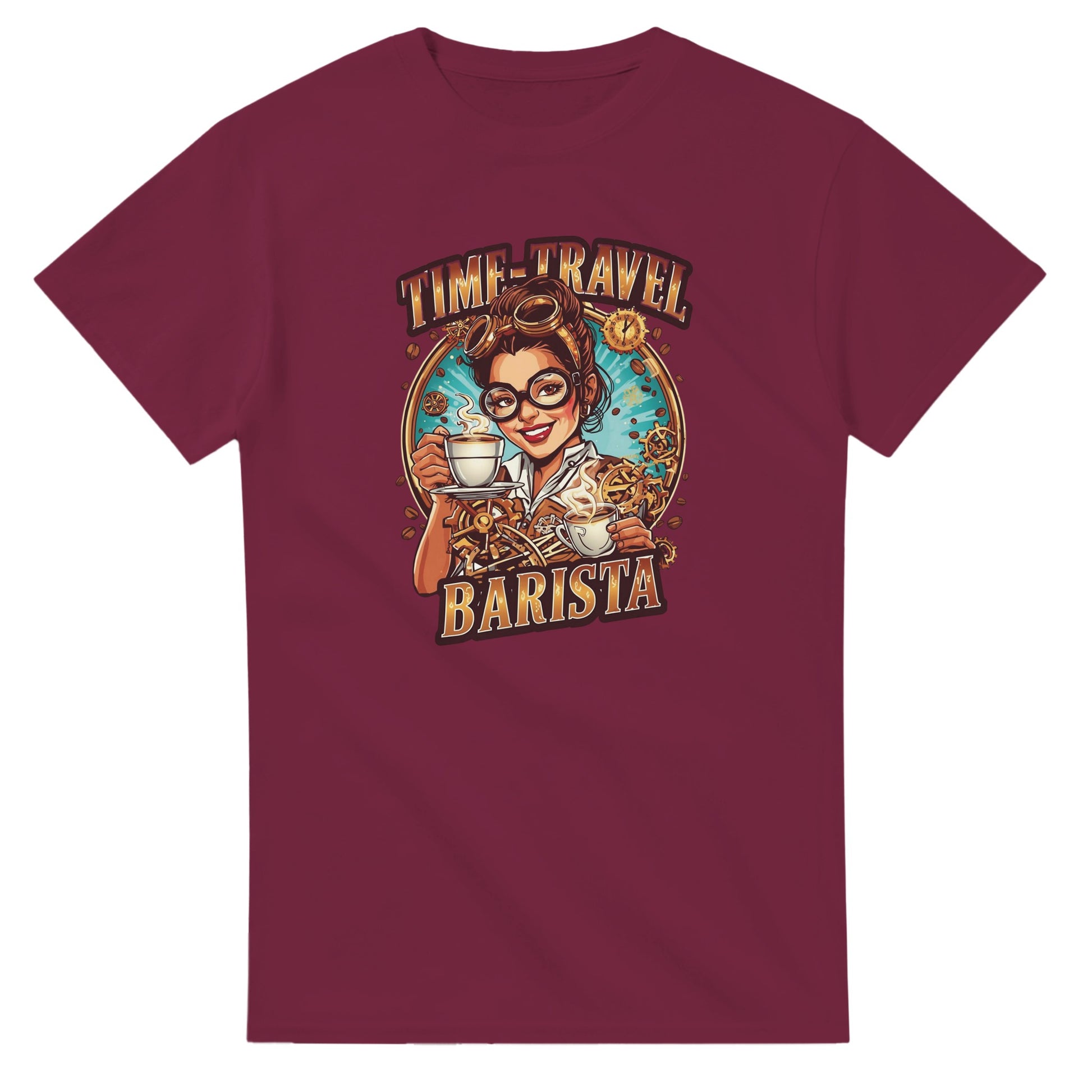 Time-Travel Barista graphic design on a Heavyweight T-shirt