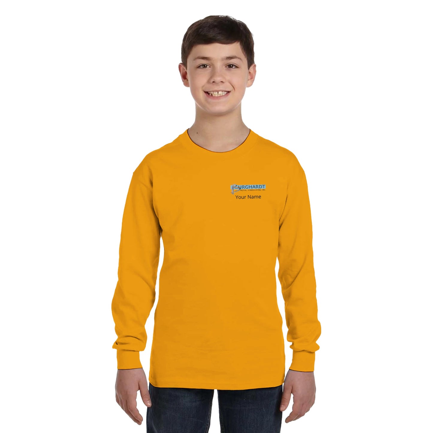 Burghardt Metal Fabricating, Inc., logo on a Youth Long-Sleeve T-Shirt