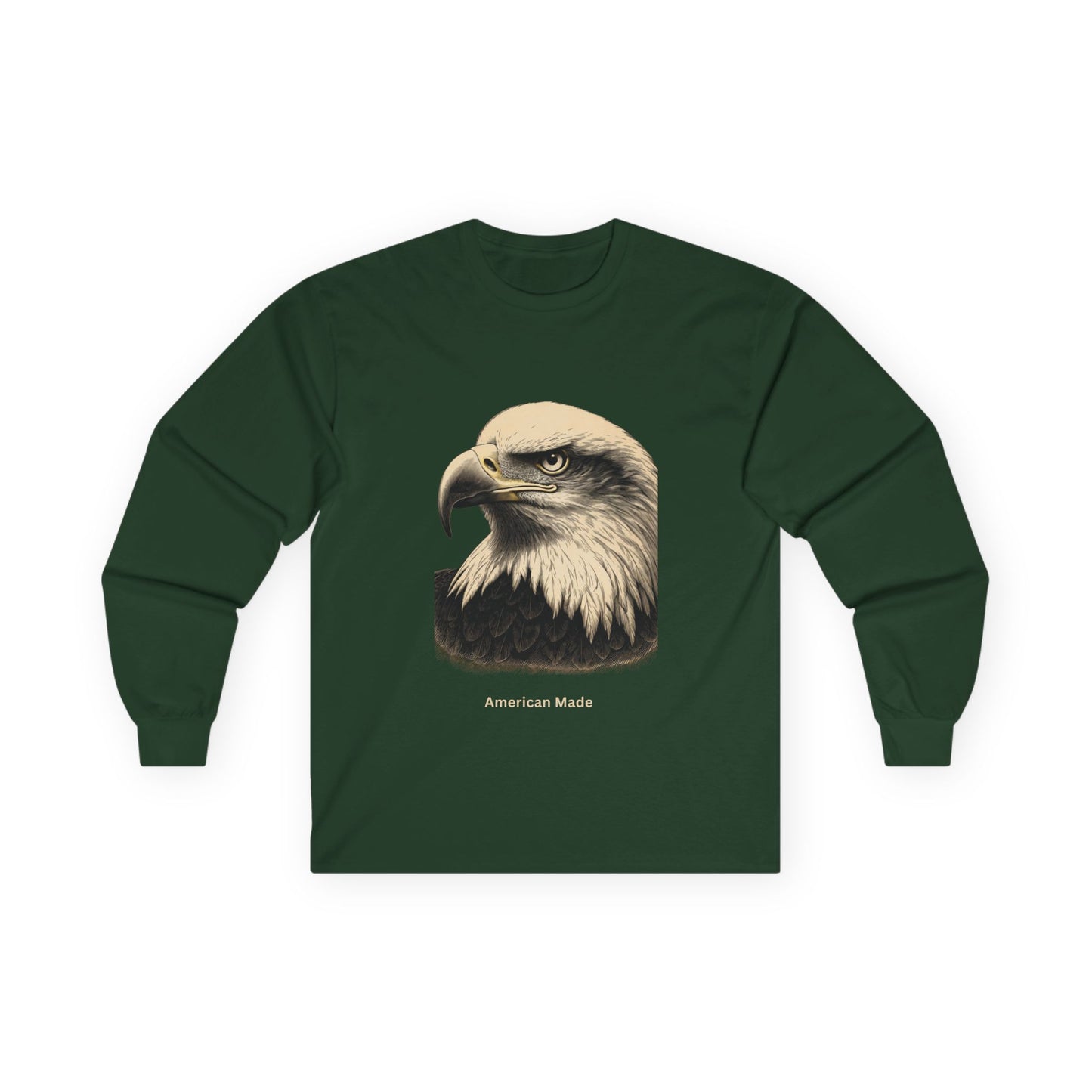 An Engraved Eagle head on a long sleeve T-shirt