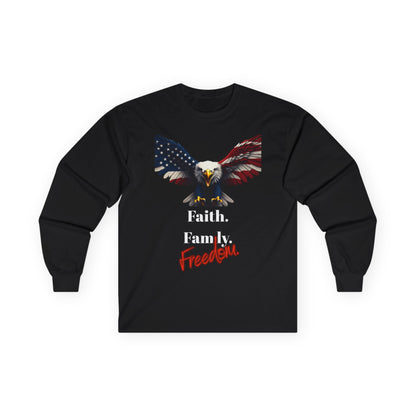 Faith. Family. Freedom Patriotic Eagle on a long sleeve tee