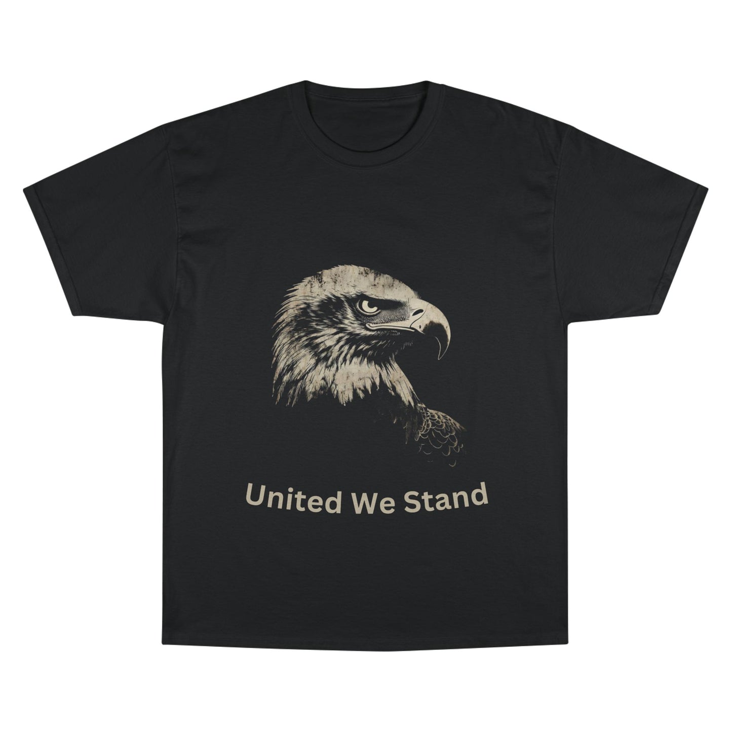 United We Stand text below an eagle head on a Champion Tee
