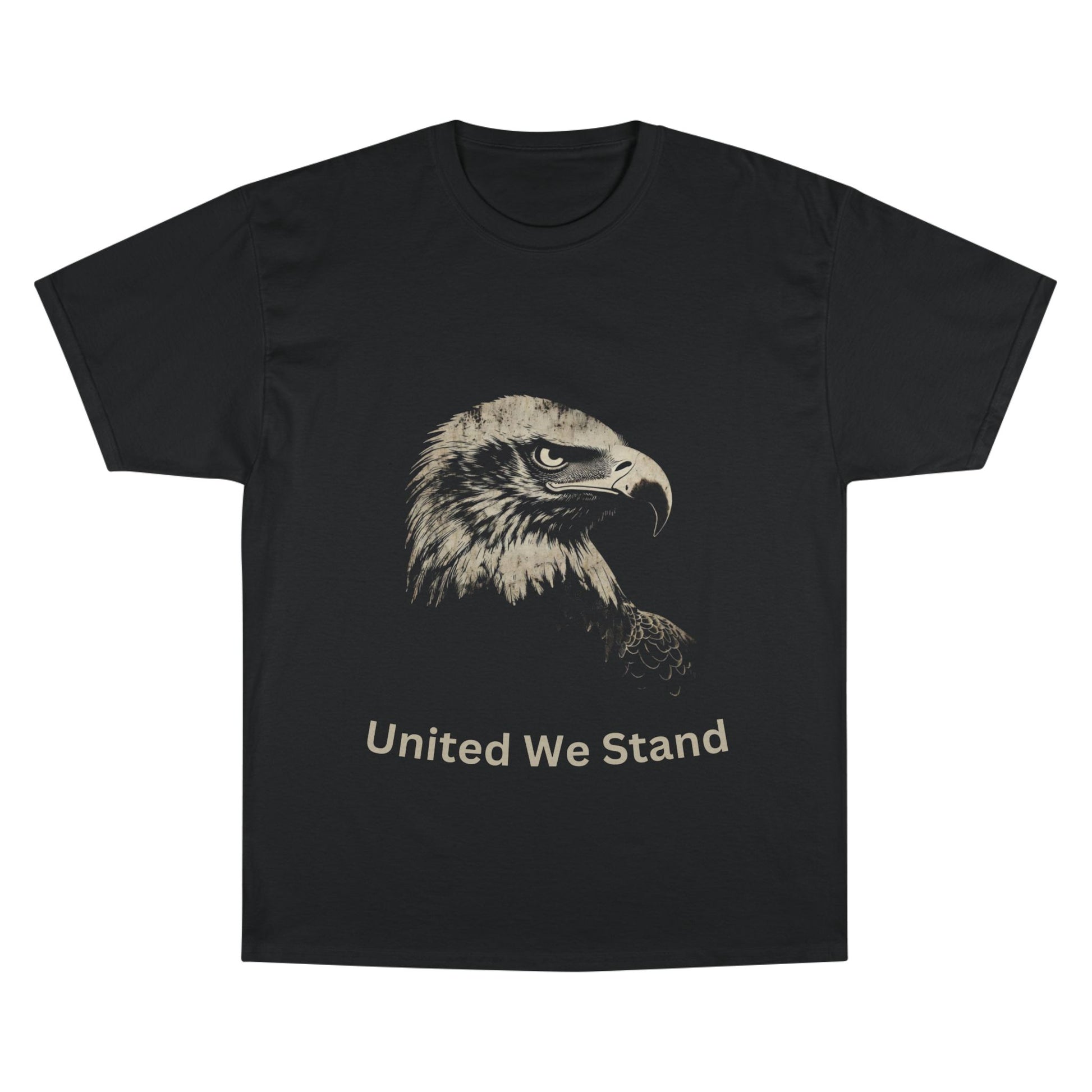 United We Stand text below an eagle head on a Champion Tee