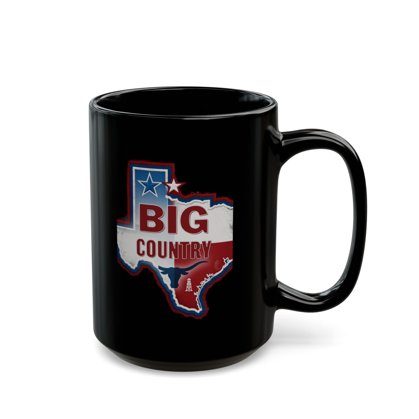 Black mug with "Big Country" and Texas map graphic.