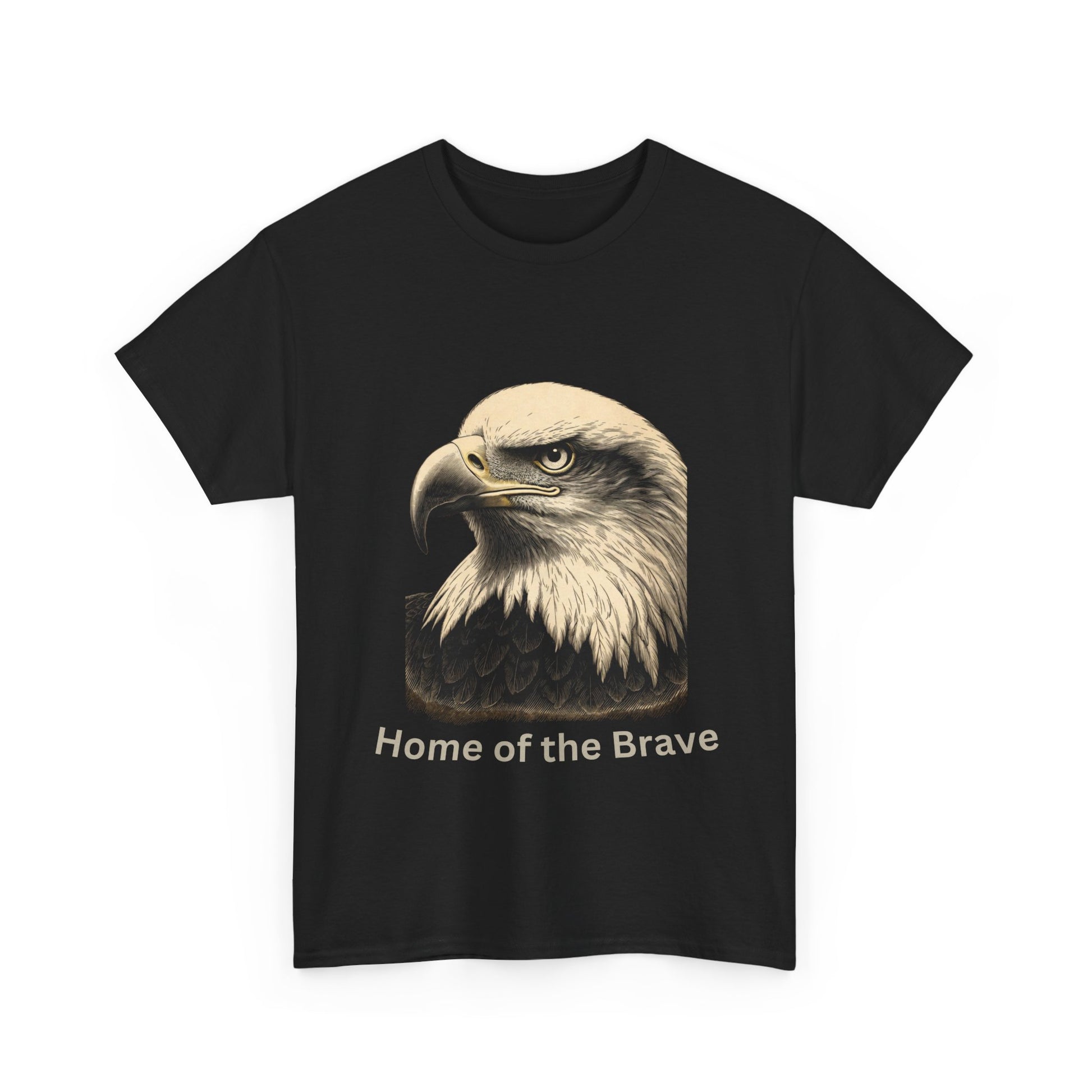 Engraved Eagle - Home of the Brave - text on the bottom of a Heavyweight T-shirt