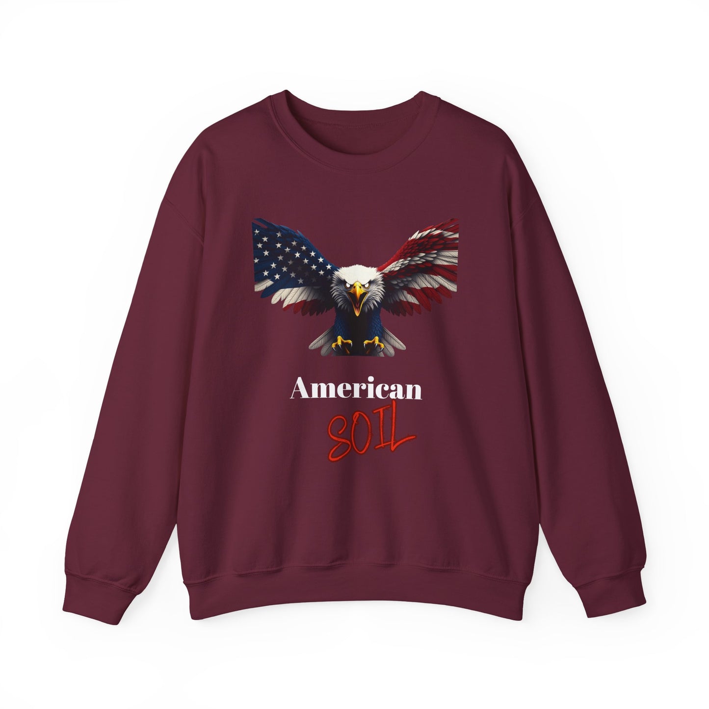 American Soil Patriotic Eagle text on a Crewneck Sweatshirt