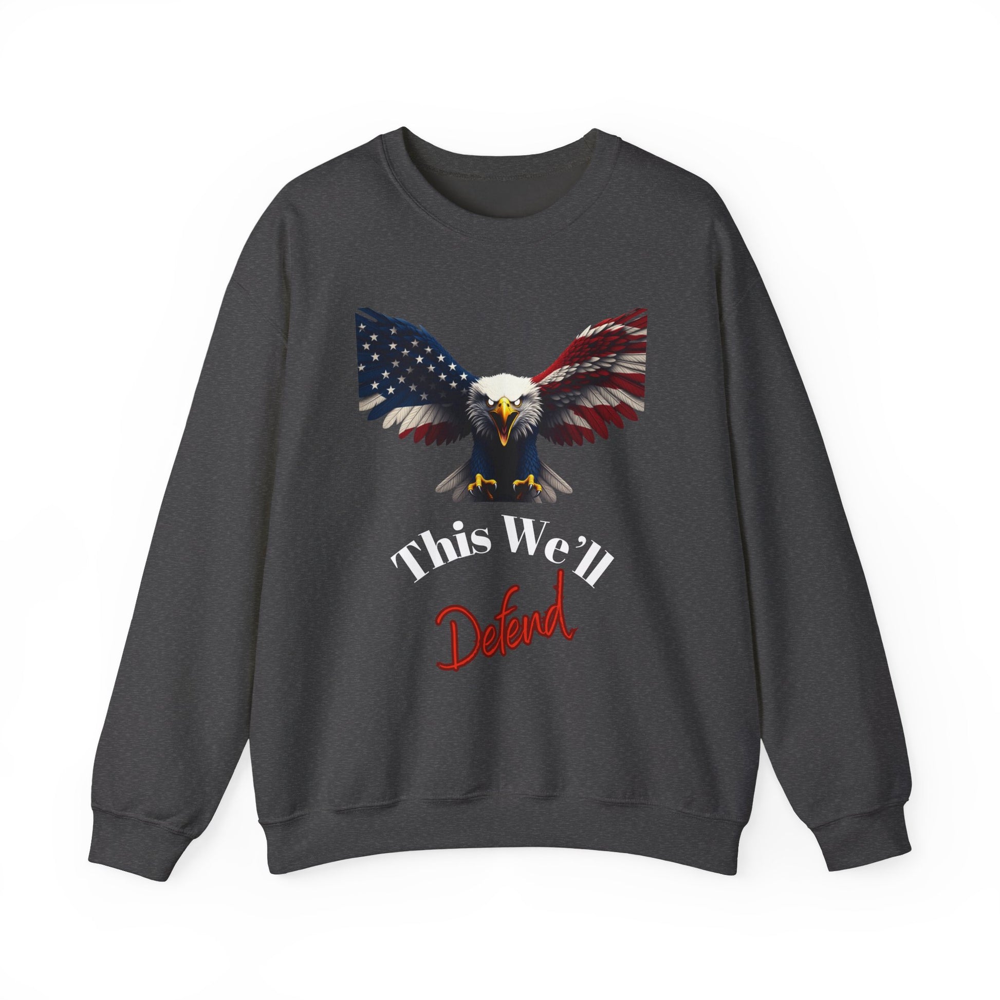 This We'll Defend Patriotic Eagle text on a Crewneck Sweatshirt