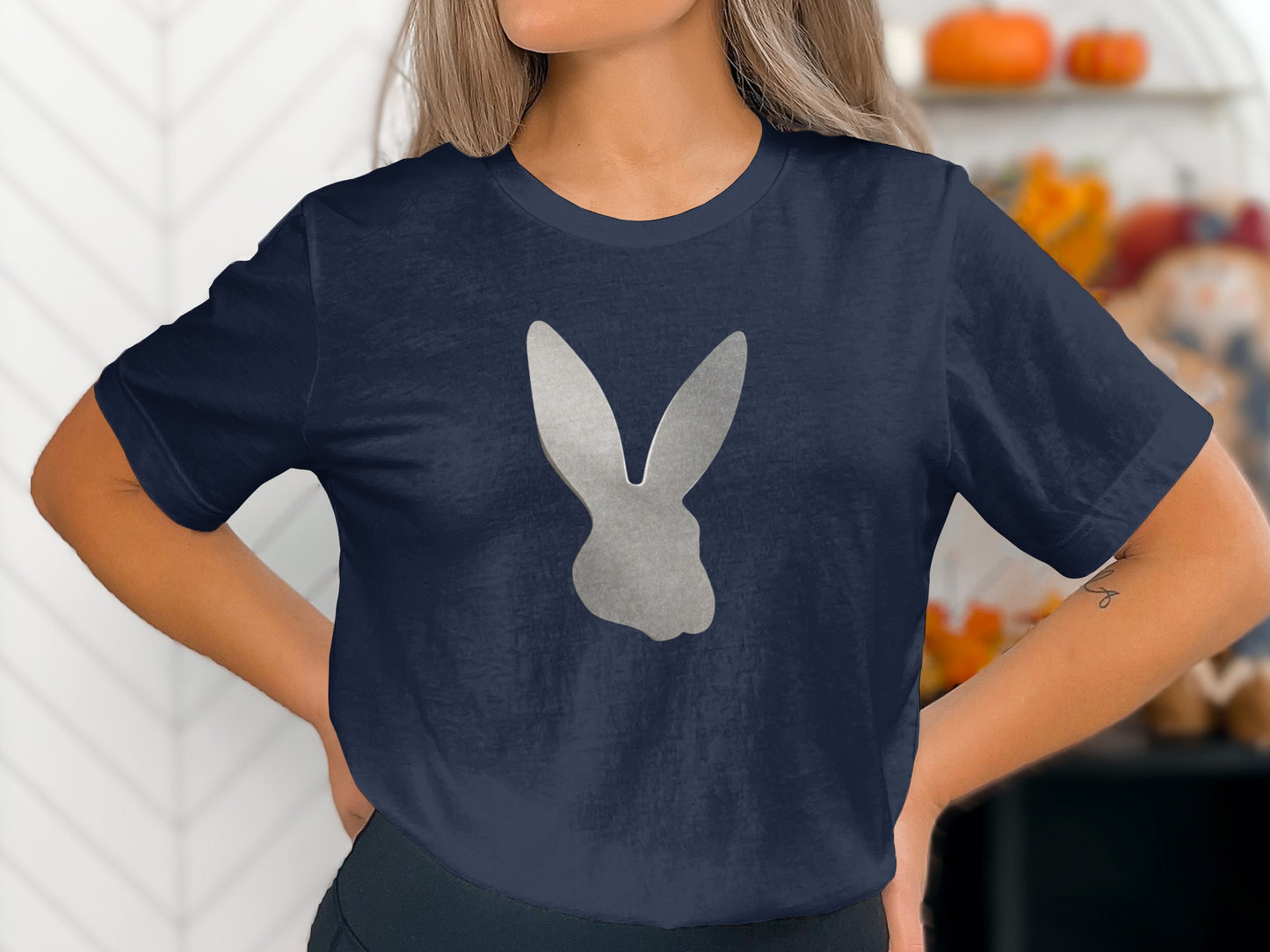 Elegant Silver Bunny Head Outline Womens T-Shirt product type