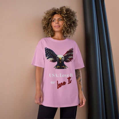 USA Love It Or Leave It Patriotic Eagle on a Champion T-shirt