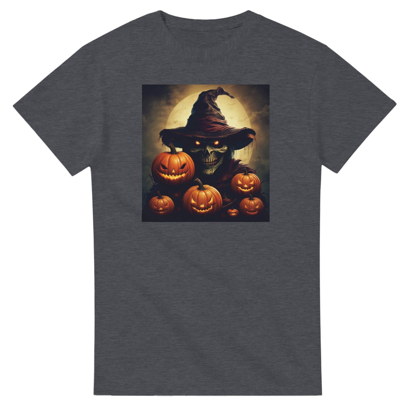 Spooky Skull Wizard & Jack-o'-Lanterns on a Heavyweight T-shirt
