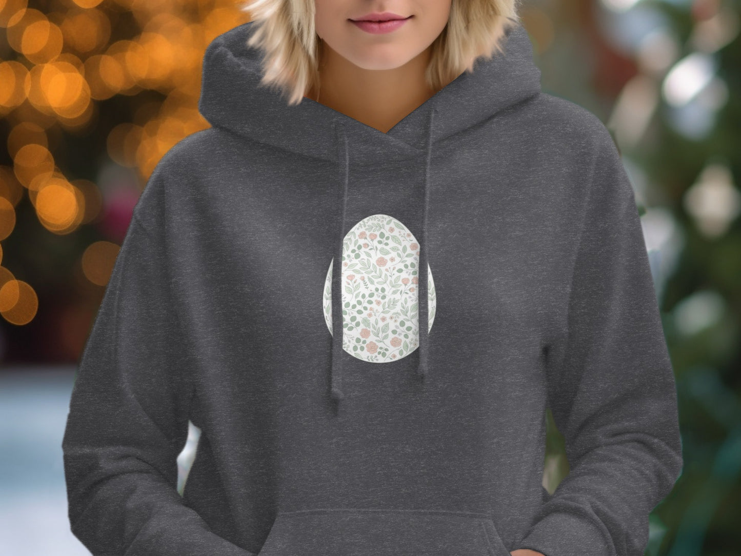 Chic Gray Hoodie with Intricate Floral Mandala Design