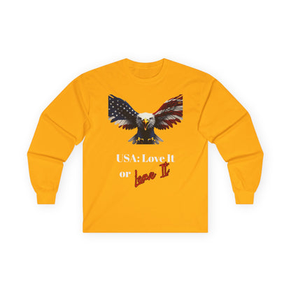 USA Love It Or Leave It Patriotic Eagle on a long sleeve tee