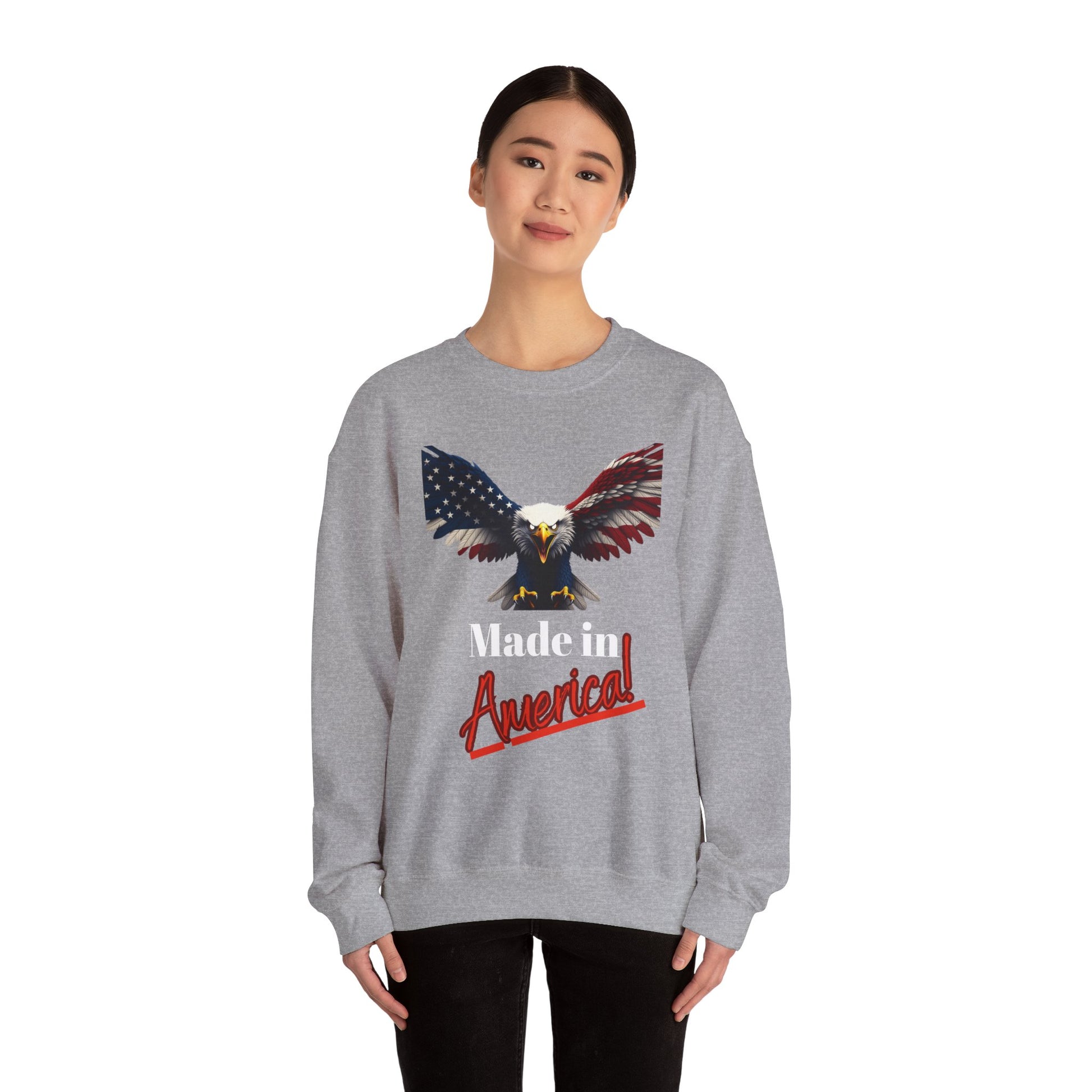 Made In America Patriotic Eagle text on a Crewneck Sweatshirt