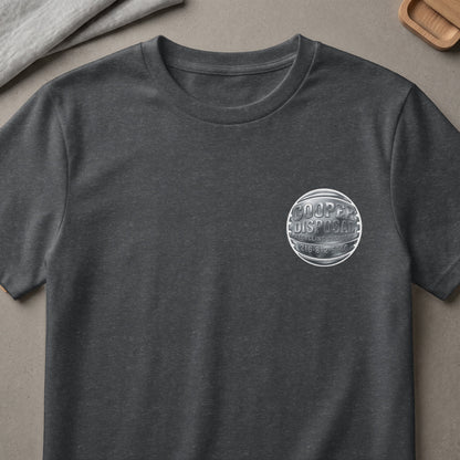 Dark grey t-shirt with circular Cooper Disposal logo on the left chest.