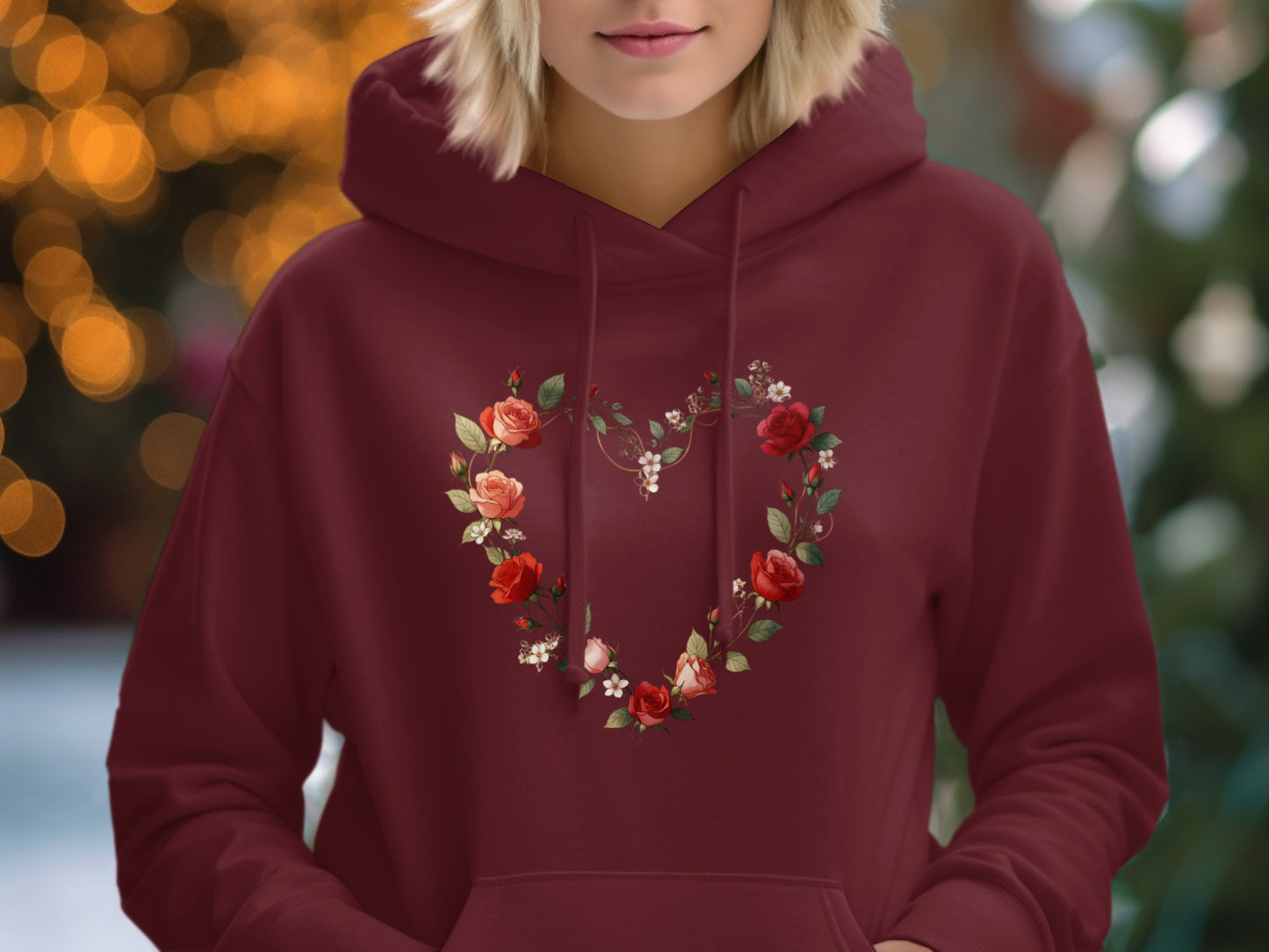 Floral Heart Design Hooded Sweatshirt for Women