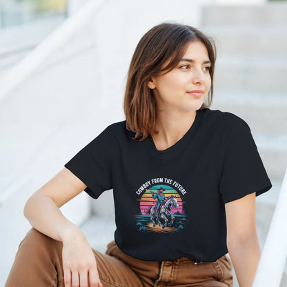Retro-Futuristic Cowboy graphic design on a Heavyweight T-shirt