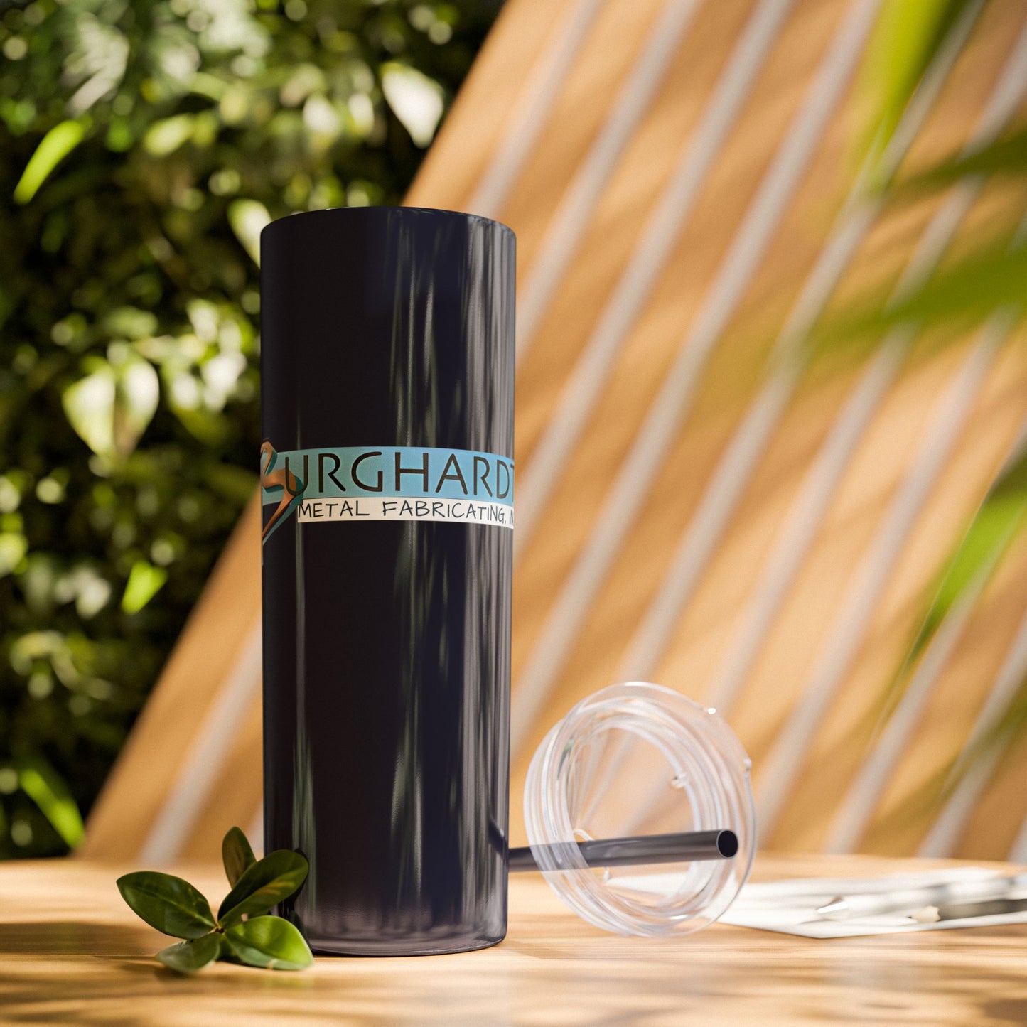 Burghardt Metal Fabricating, Inc., logo on a 20oz Skinny Tumbler