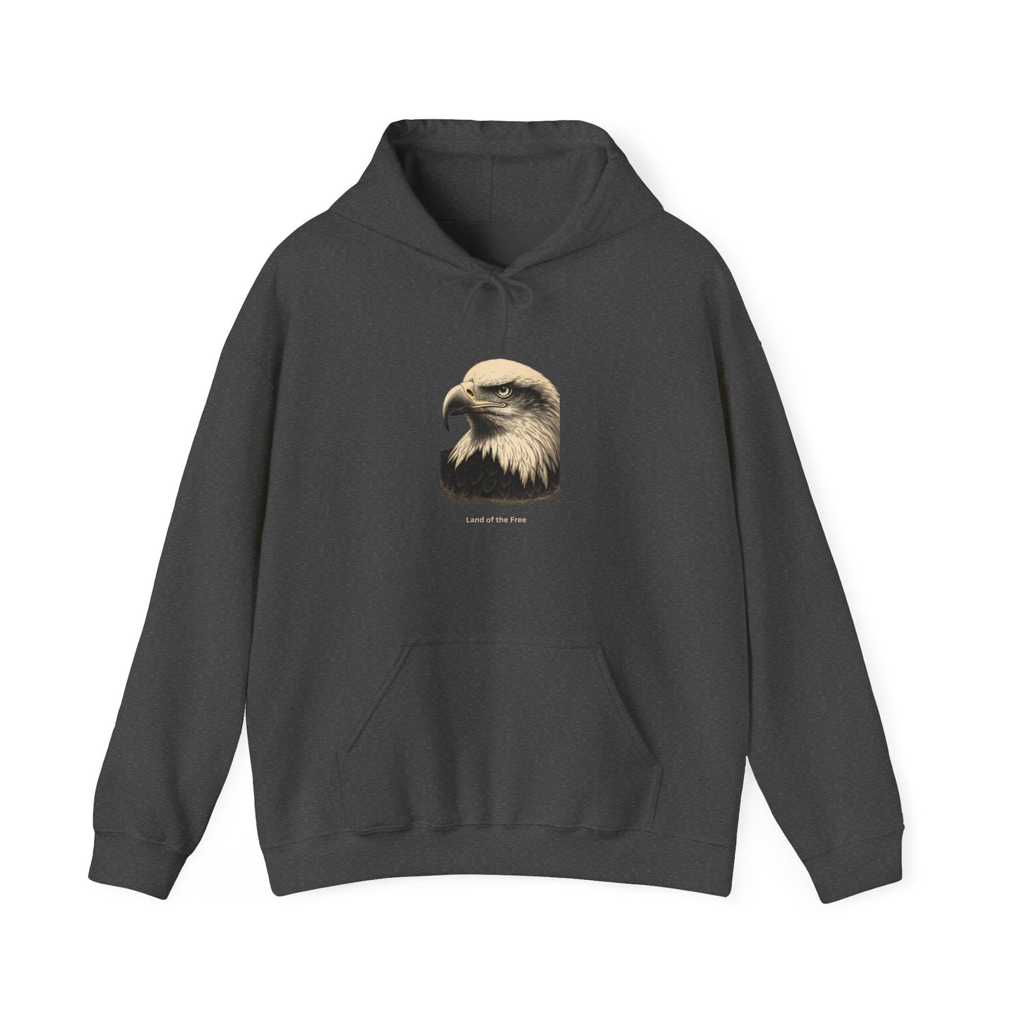 Land of the Free smaller text below an eagle head on a Pullover Hoodie