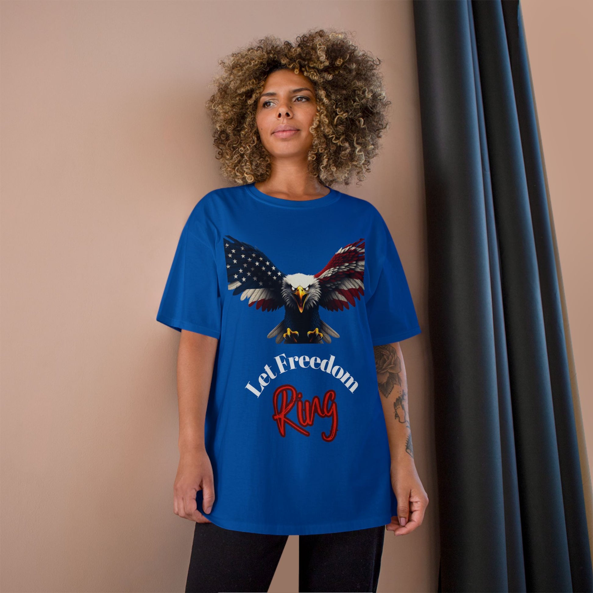 Let Freedom Ring Patriotic Eagle on a Champion T-shirt
