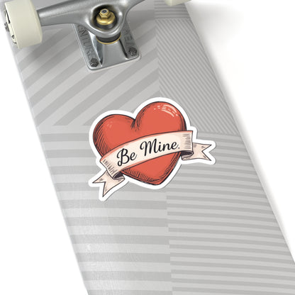 Be Mine Heart Sticker on Striped Skateboard Deck