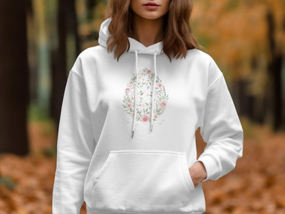 Floral Design Egg Shape White Hoodie Product