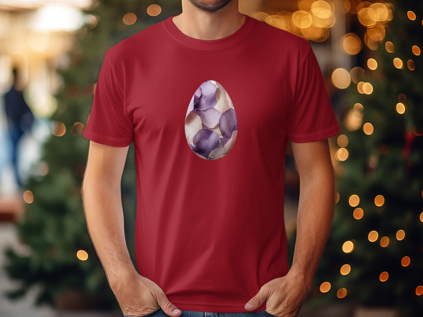Red T-shirt with Abstract Egg Design for Unique Style