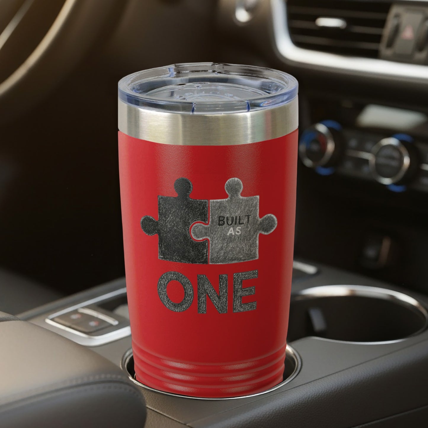 Built As One Red Puzzle Design Tumbler