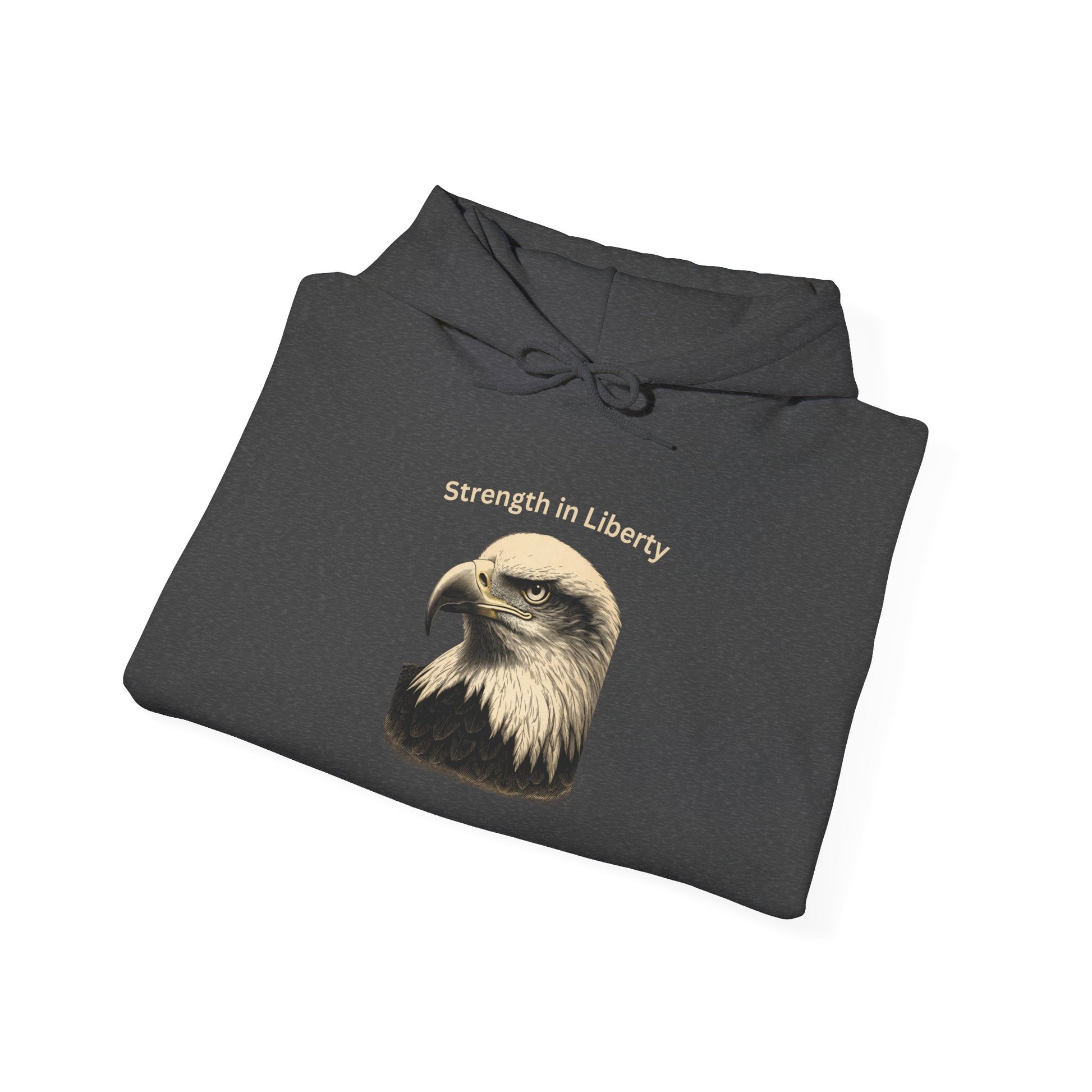 Strength in Liberty text above an eagle head on a Pullover Hoodie