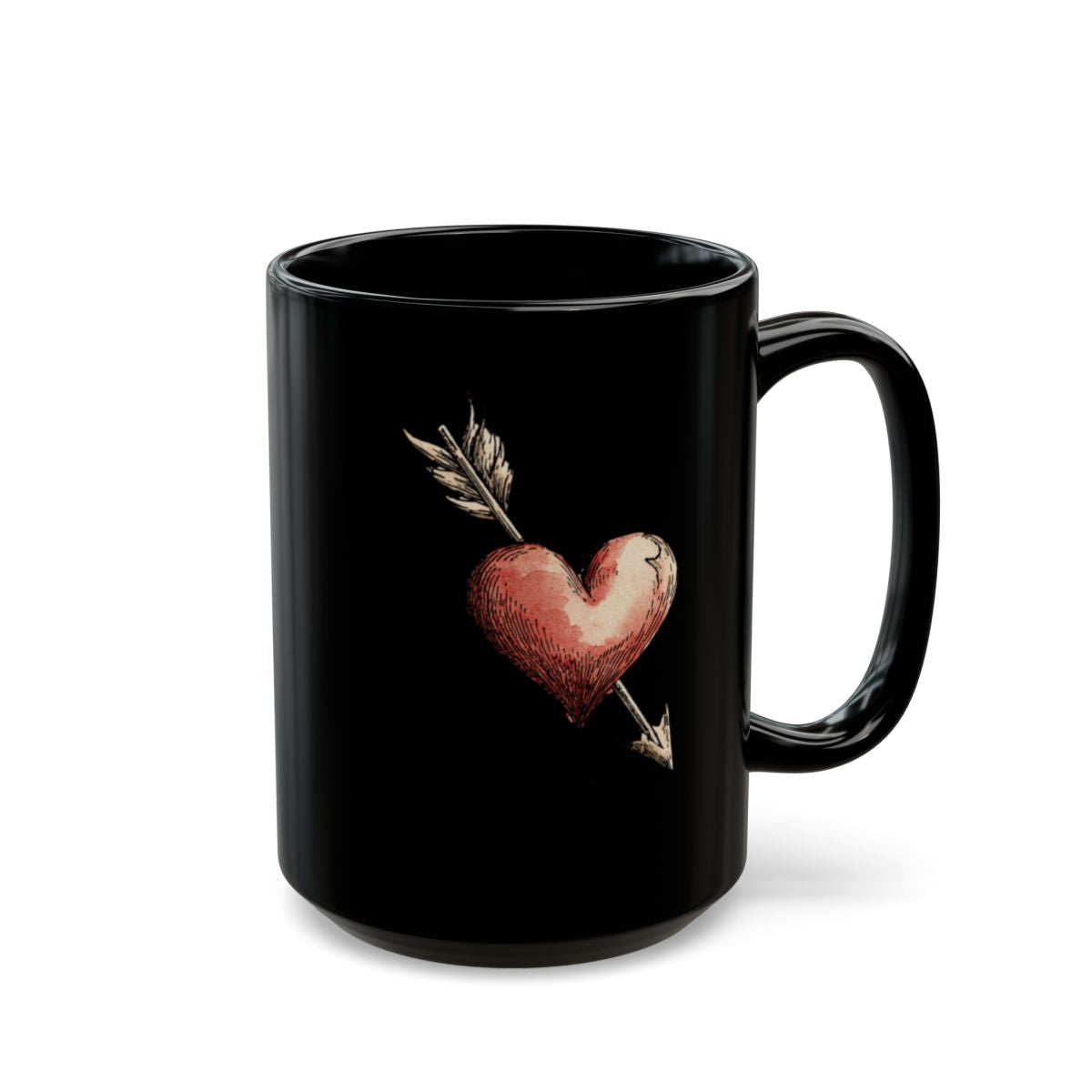 Heart with Arrow Illustration Black Mug