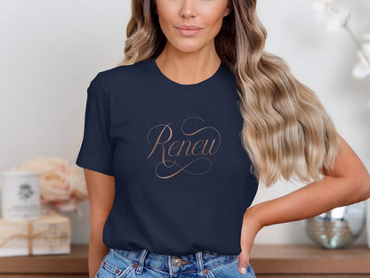 Dark Blue Renew Inspirational Script Print Tee product type