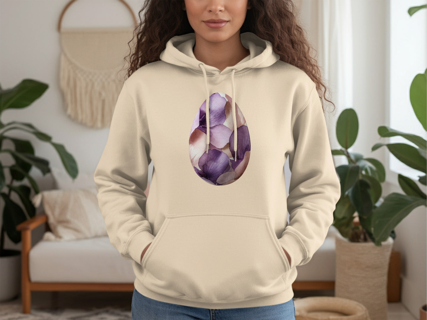Floral Purple Petal Egg Design Hoodie