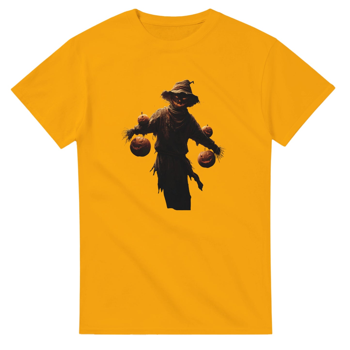 Haunted Scarecrow with Jack-o'-Lanterns on a Heavyweight T-shirt