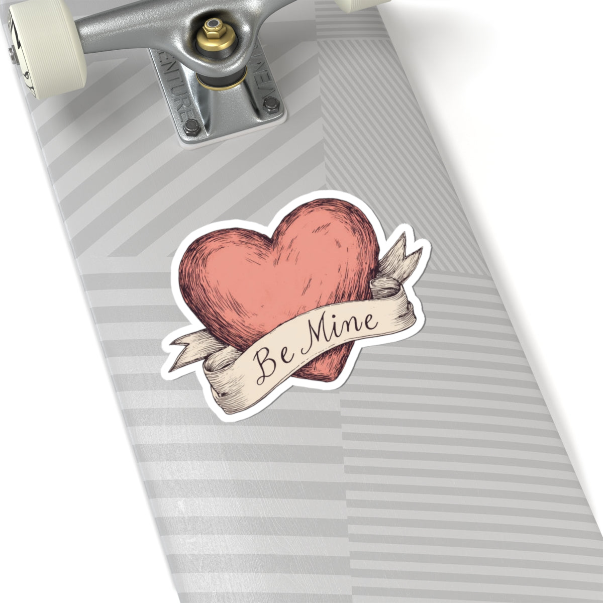 Be Mine Heart Sticker on Skateboard Deck